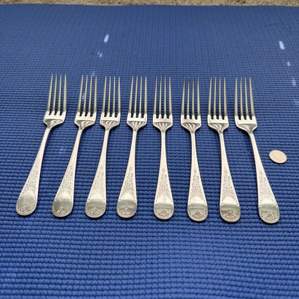 Vintage Birks Regency Plate Queen Mary - silverplate, Set 8 Luncheon Forks 7"